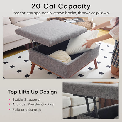Large Storage Ottoman , 31.4 inch Lift Top Large Coffee Table with High-density Foam Wood Legs