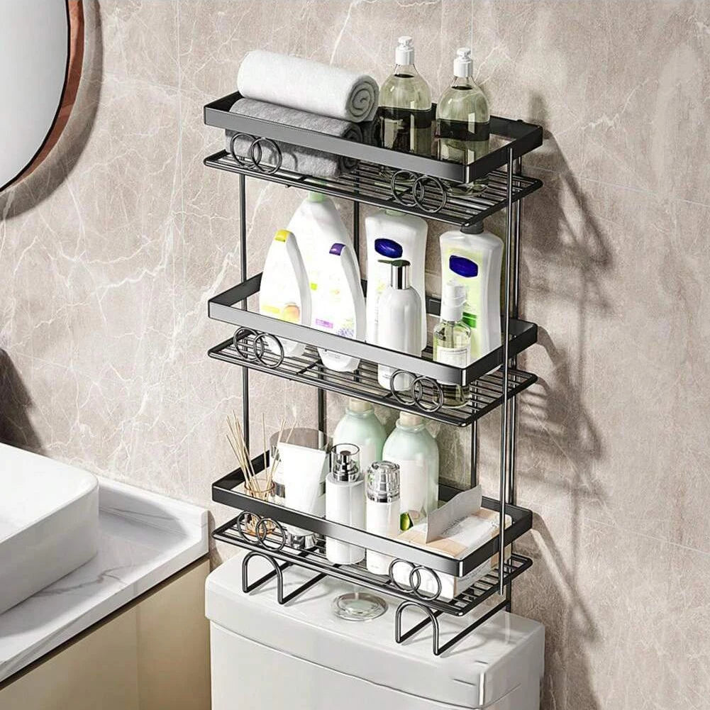 Over The Toilet Storage Shelf, 1-Tier/2-Tier/3-Tier Large Capacity Bathroom Storage Organizer Rack With No Drill Adhesive Hook