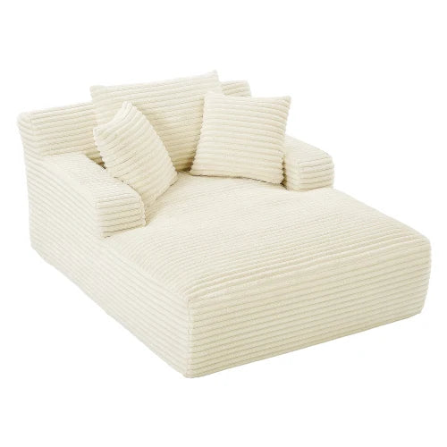 Oversized Chaise Lounge Chair Corduroy Oversized Boneless Couch Sofa Bed Reading Chair Sleeper Chaise with 3 Pillows, Blue