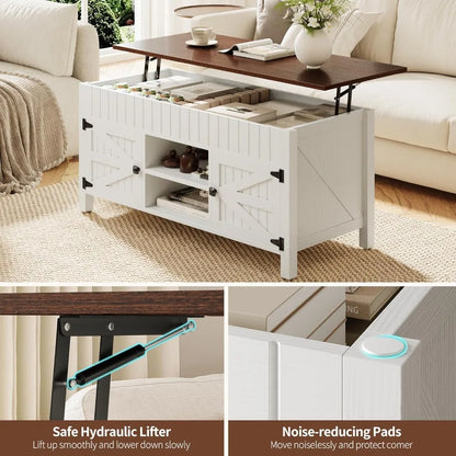 Lift Top Coffee Table with Storage - White Coffee Tables for Living Room, Farmhouse Wood Center Table