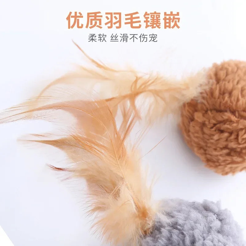 Cat toy plush ball with feathers interactive fun chase pet supplies Throwing Funny Interactive Plush Toy