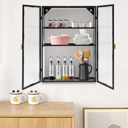 Metal Storage Cabinet with Mesh Doors, Black Wall-Mounted Cabinet with Detachable Partition for Office,Kitchen,Bathroom