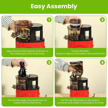 Cold Press Juicer Machine 300W Electric Slow Masticating Juicer for Whole Vegetable and Fruit with Reverse Function 2 Container