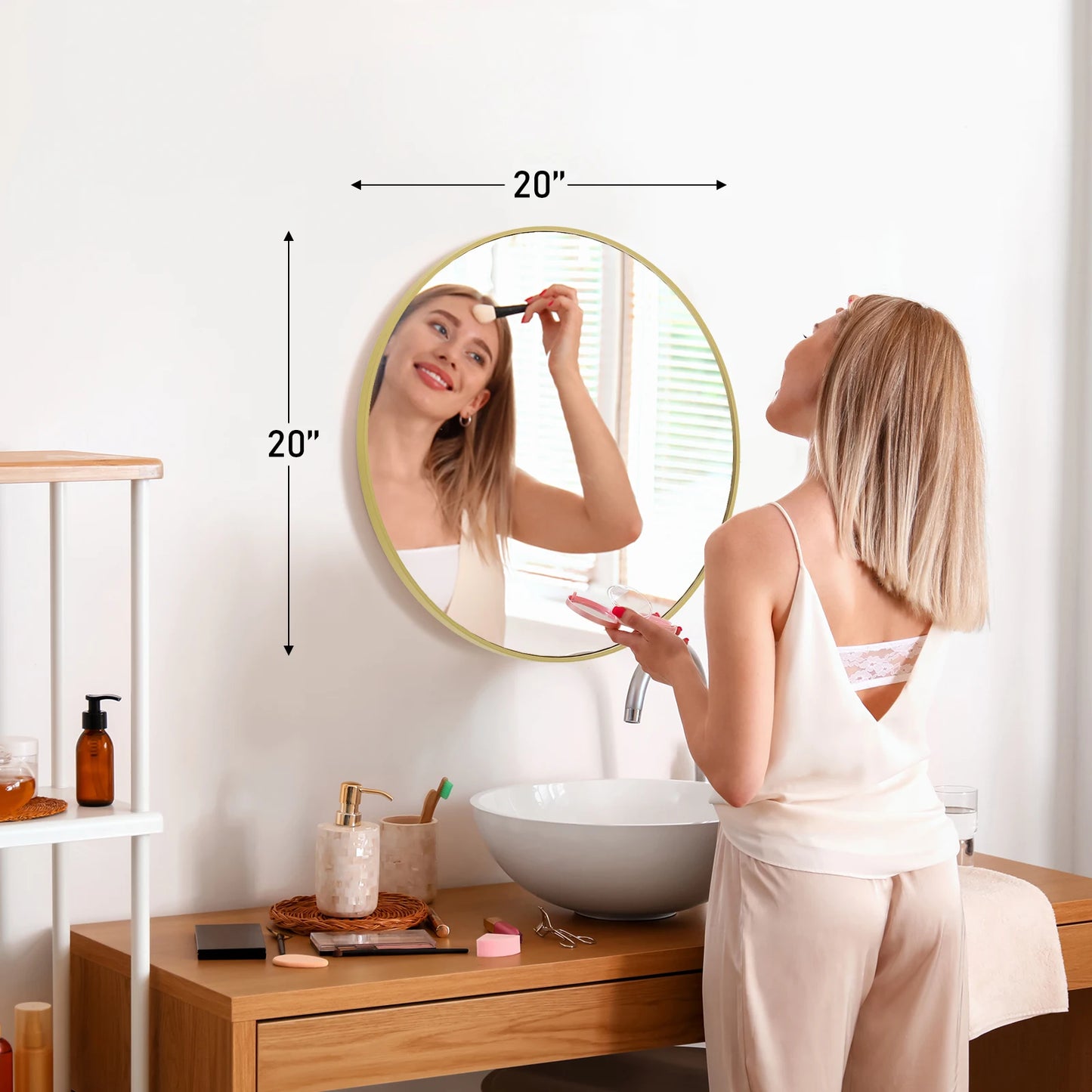 JHK Large Gold Round Vanity Framed Mirror
