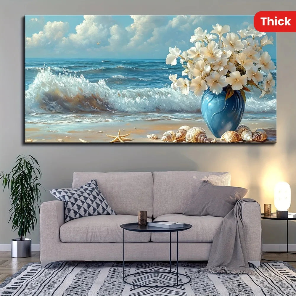 1.5 inch thick pine solid wood frame, large living room mural, seascapes, coastal