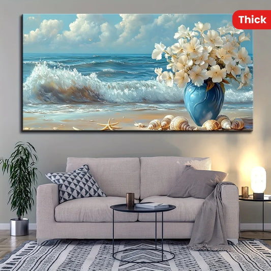 1.5 inch thick pine solid wood frame, large living room mural, seascapes, coastal