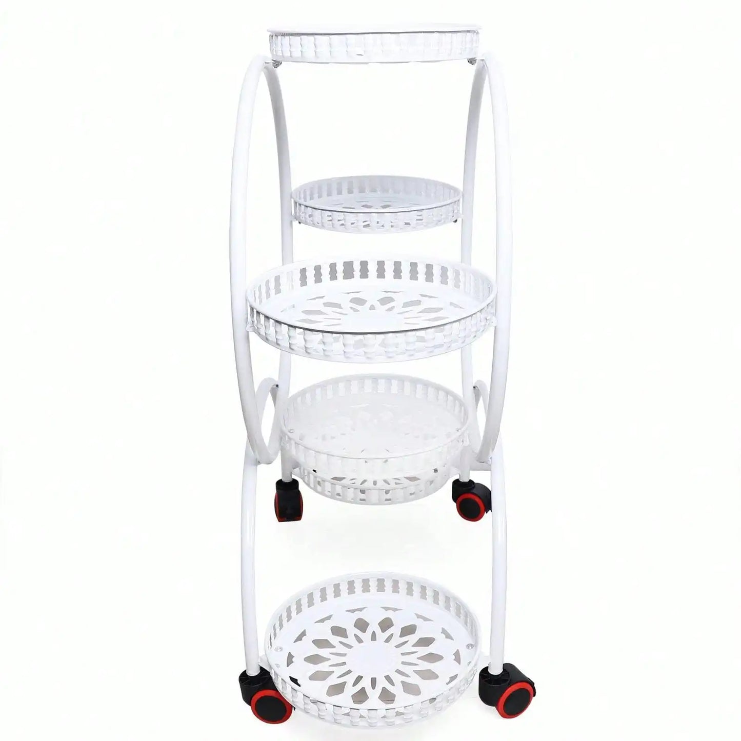 Pot Plant Shelf Round Metal Stand W/Wheel Rack for Flowers