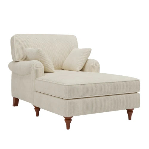 Oversized Chaise Lounge Chair Indoor with 2 Comfy Pillows Rolled Arms Corduroy Fabric Sleeper Sofa Chair for Living Room
