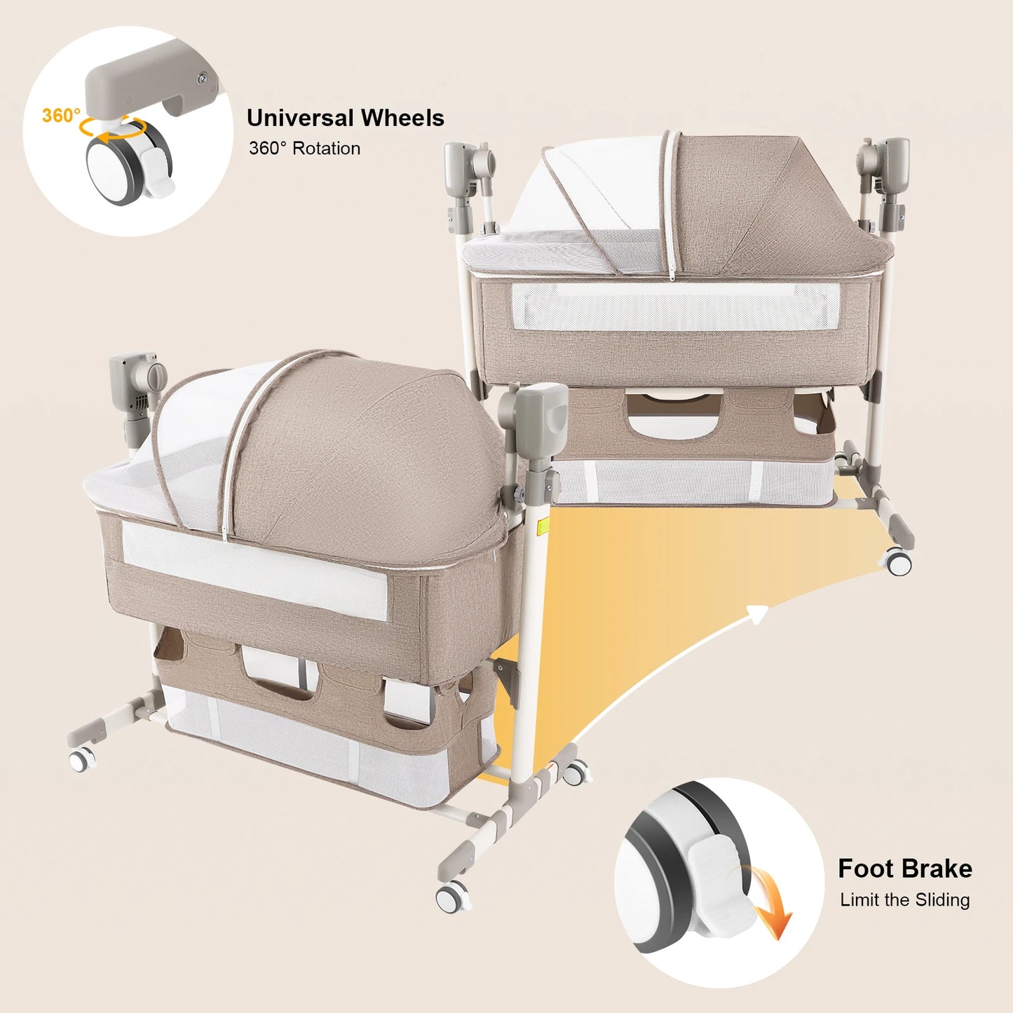 Portable Baby Bed Height Adjustable Bedside Sleeper Music Play