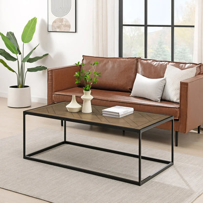 Contemporary Decorative Parquet-Top Rectangle Coffee Table Parquet Veneer