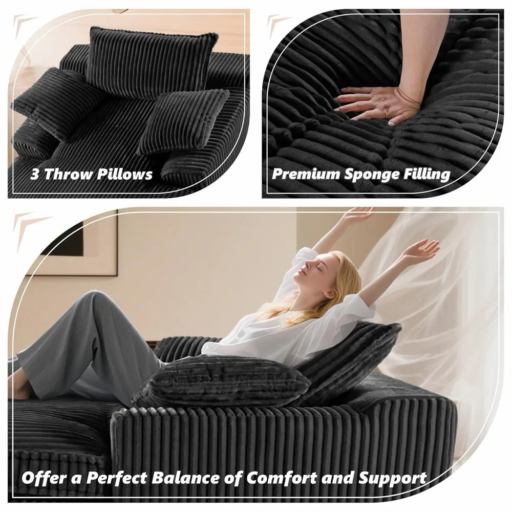 Oversized Chaise Lounge Chair Indoor, Corduroy Upholstered Deep Seat Sofa Couch, Cloud-Soft Boneless
