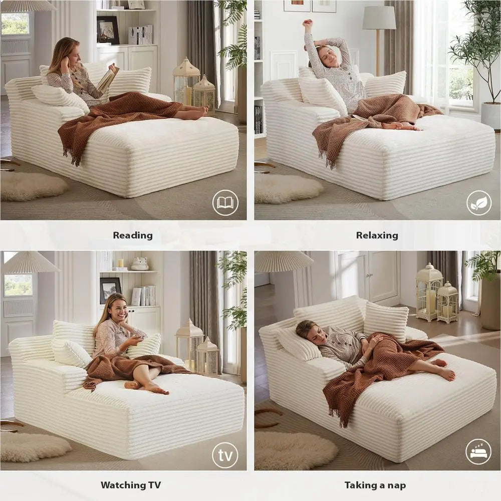 Oversized Corduroy Chaise Lounge Chair, Deep Seat Sleeper Sofa, Cloud Comfort Reading Couch for Living Room