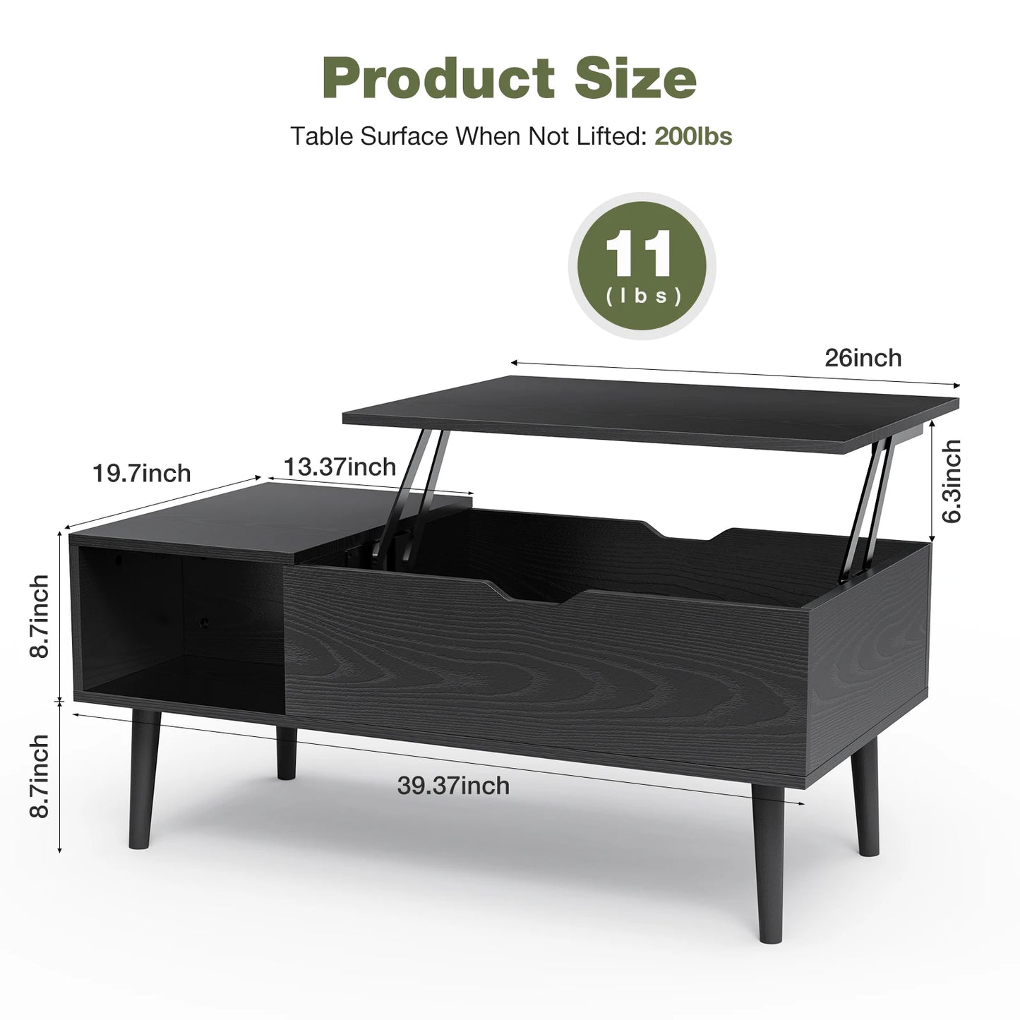 Desk Tea Dining Table Coffee Tables For Living Room 39.37"x19.7" Shelf Easy Lift Or Lower
