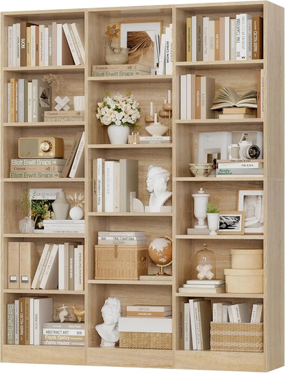 Triple Wide Bookshelf, 6 Tier Large Bookshelf, Bookcase with 17 Open Display Shelves, 74'' Tall Bookcases, Customized