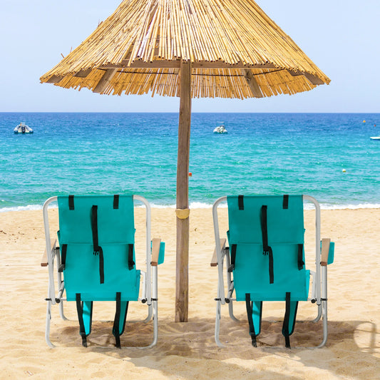Folding Beach Chair Set of 2 for Adults, 4 Position Portable Backpack Foldable Camping Chair