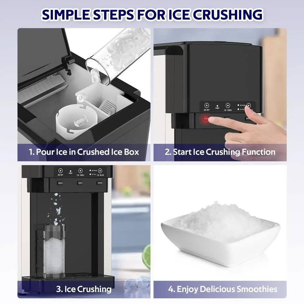 3 in 1 Water Dispenser with Ice Maker, Nugget Ice Maker Countertop, Bullet amp Crushed Ice, Water Cooler