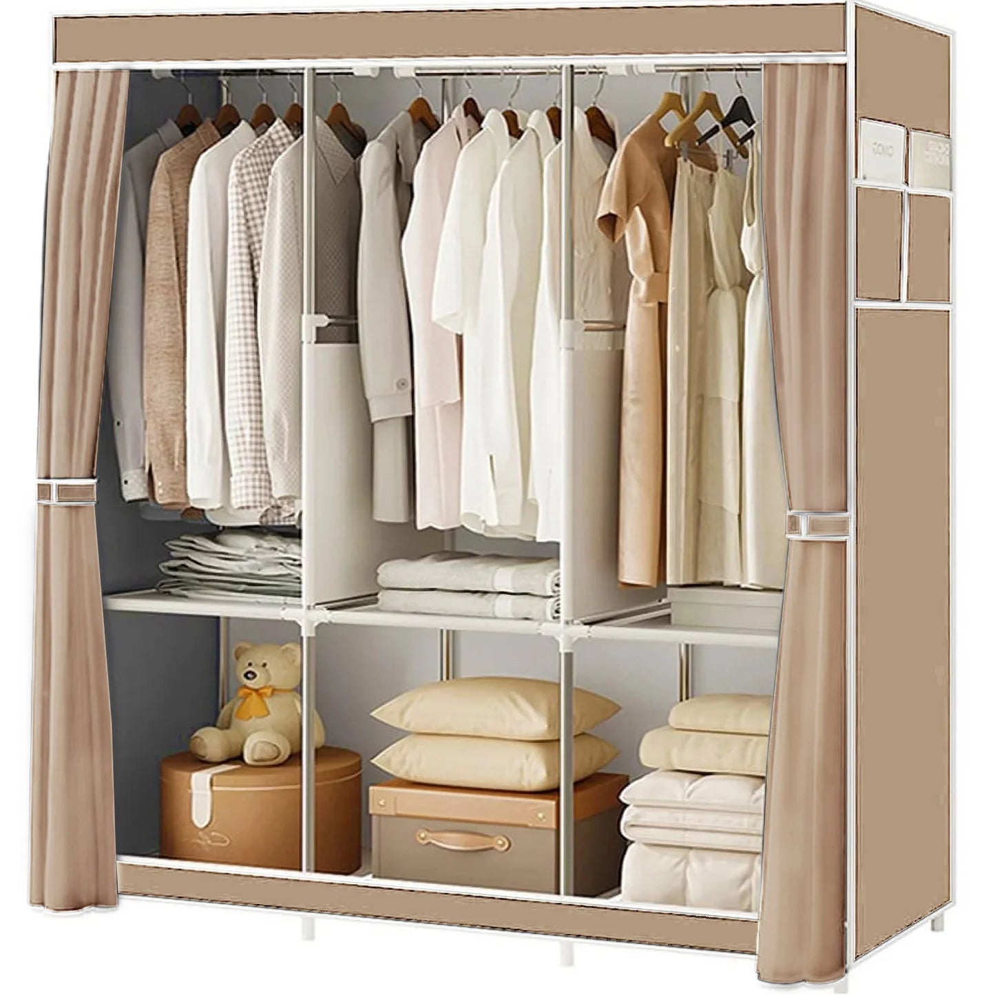 Closet Wardrobe Organizer Storage Rack Portable Clothes Shoe Clothing Shelf Dustproof Non-woven Fabric Quick and Easy to Assembl