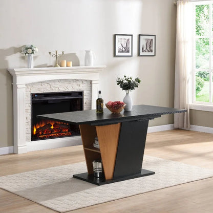 61.81 46.46 inch Extendable Dining Table with Built-in Storage Modern Wooden Table