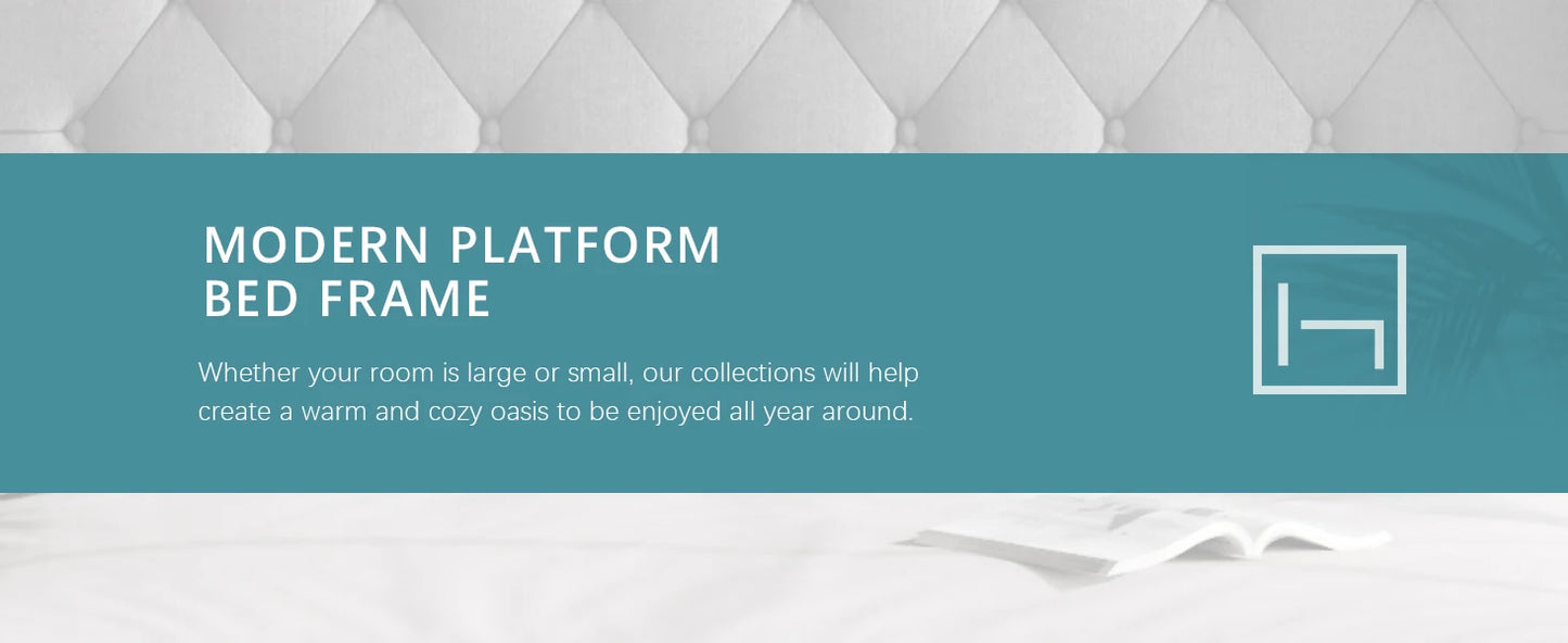 Classic Bed Frame with Button Tufted Wingback Headboard Platform Bed