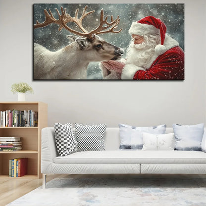 Christmas Miracle Warm Santa and elk hanging canvas art, vivid Christmas decorations, 1.5 inch thick pine solid wood frame