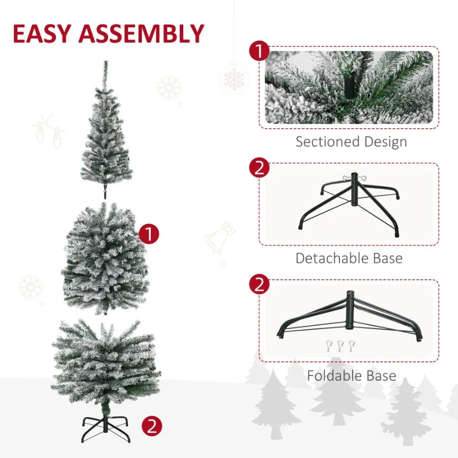 6' Tall Unlit SnowFlocked Slim Artificial Christmas Tree with Realistic Branches