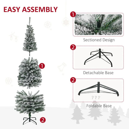 6' Tall Unlit SnowFlocked Slim Artificial Christmas Tree with Realistic Branches
