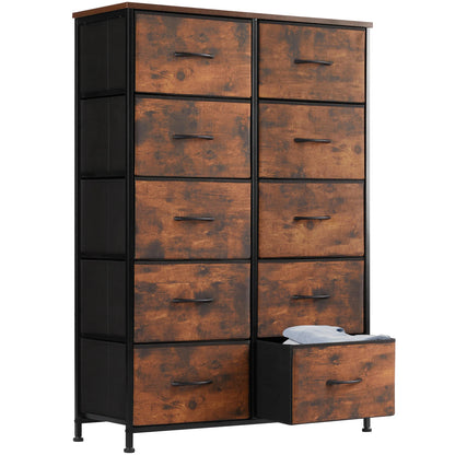 JHK Bedside Table For Bedroom With 10 Fabric Drawers Wardrobe Steel Frame Closet
