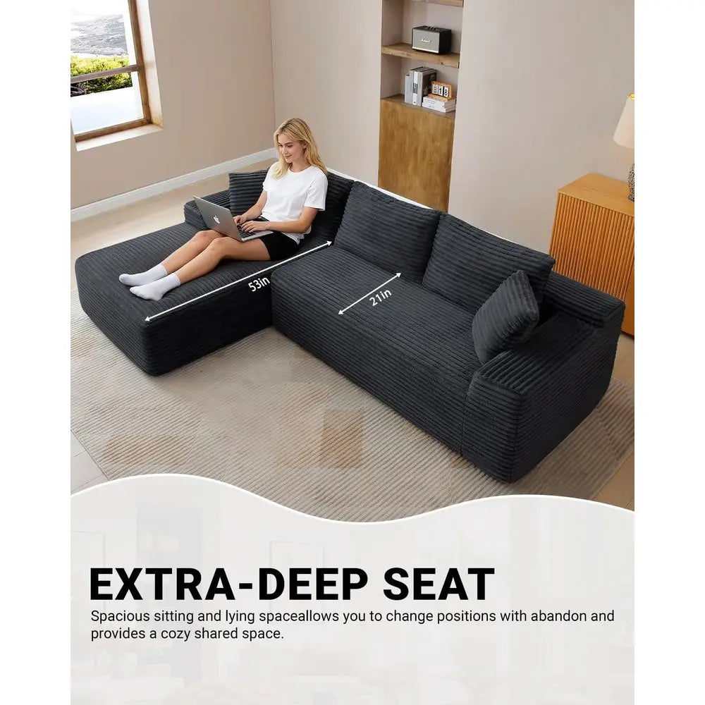 Cloud Sectional Couch, Modern Modular Sectional Sofa with Deep Seat, Corduroy Boneless Couches with L Shape Chaise for Living