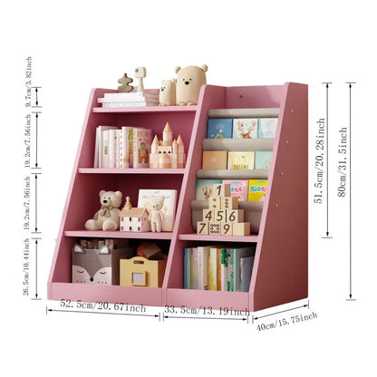 Pink Wooden Toy Storage Organizer Cabinet Bookshelf Bookcase Toddler Baby Sling Book Rack Adjustable Shelf for Playroom Bedroom
