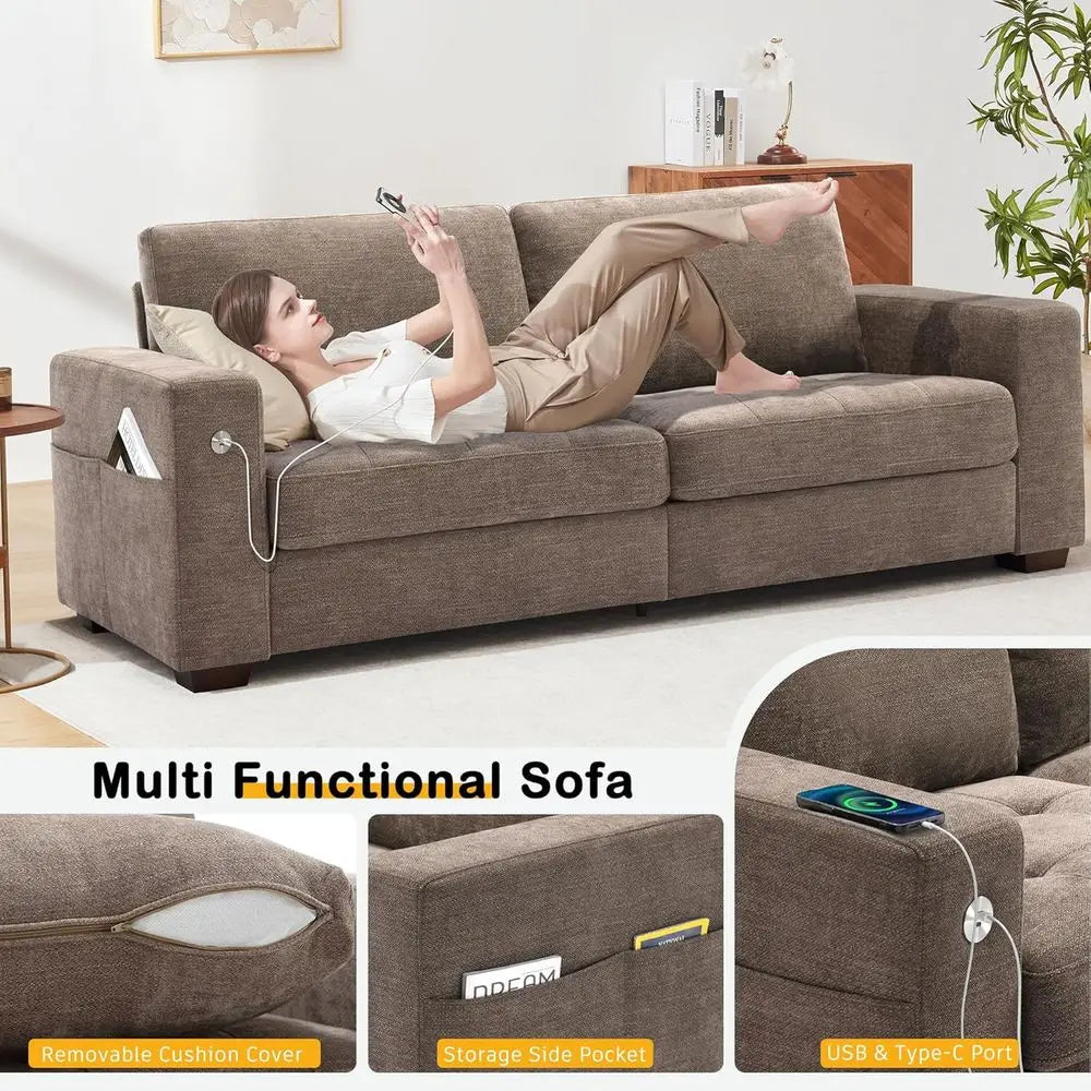 Comfy Sofa with Medium Seat Cushion Wide Armrest, USB
