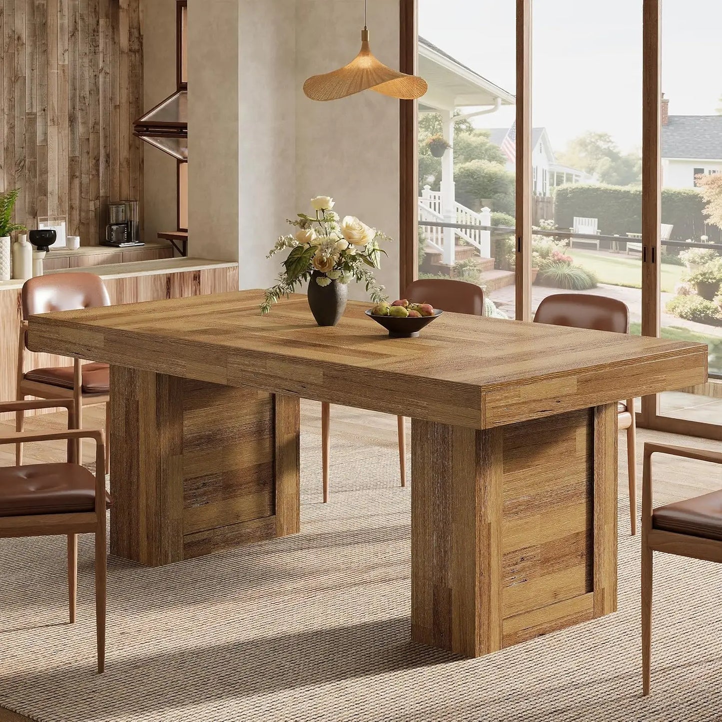 Farmhouse Dining Table for 6, Rectangle Wooden Kitchen Table with Heavy-Duty Legs, Rustic Large Dining Room, Customized