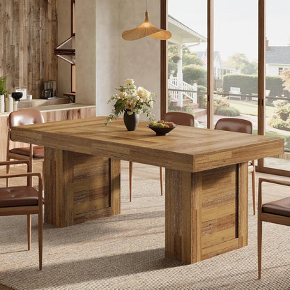 Farmhouse Dining Table for 6, Rectangle Wooden Kitchen Table with Heavy-Duty Legs, Rustic Large Dining Room, Customized