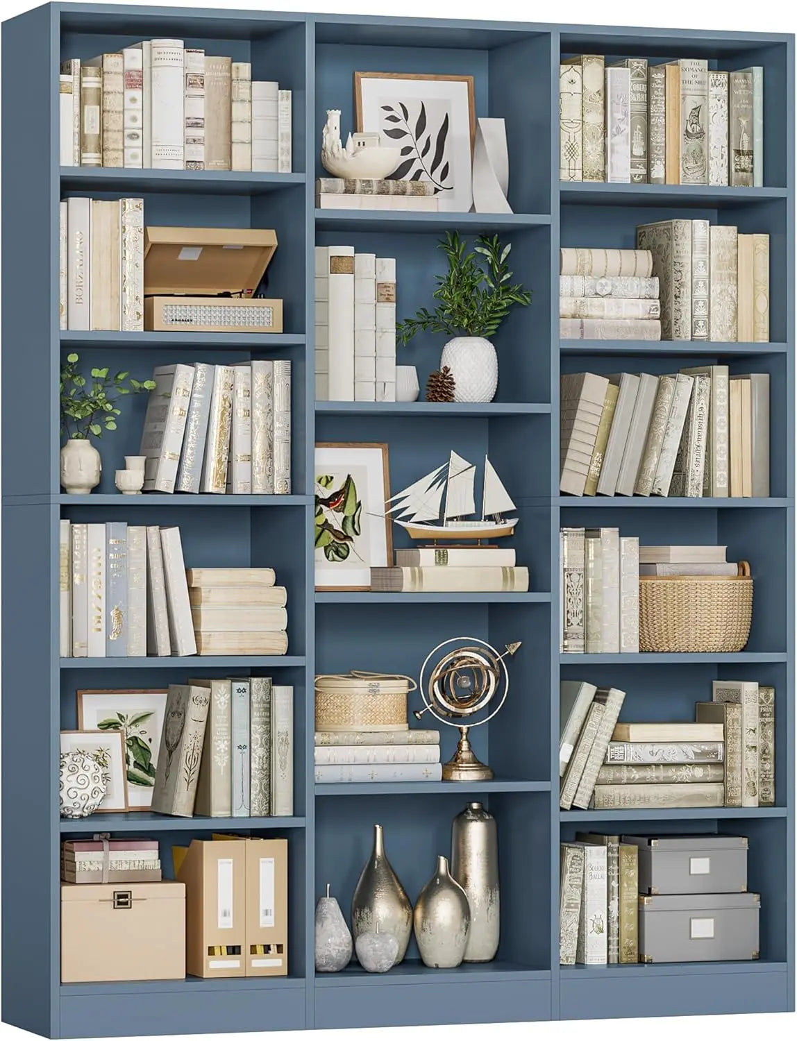 Triple Wide Bookshelf, 6 Tier Large Bookshelf, Bookcase with 17 Open Display Shelves, 74'' Tall Bookcases, Customized
