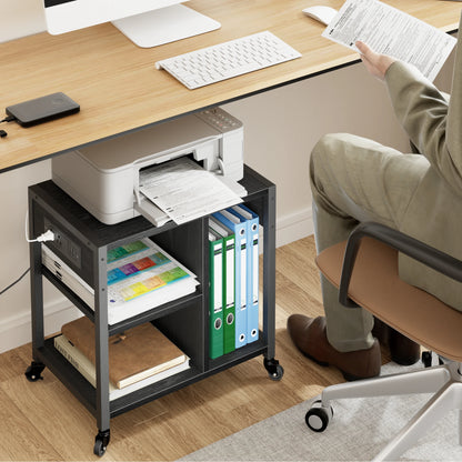 Desktop Printer Stand with Power Outlet and USB Charging Ports, Home Office Printer Stand with Storage, Under Desk Printer Table