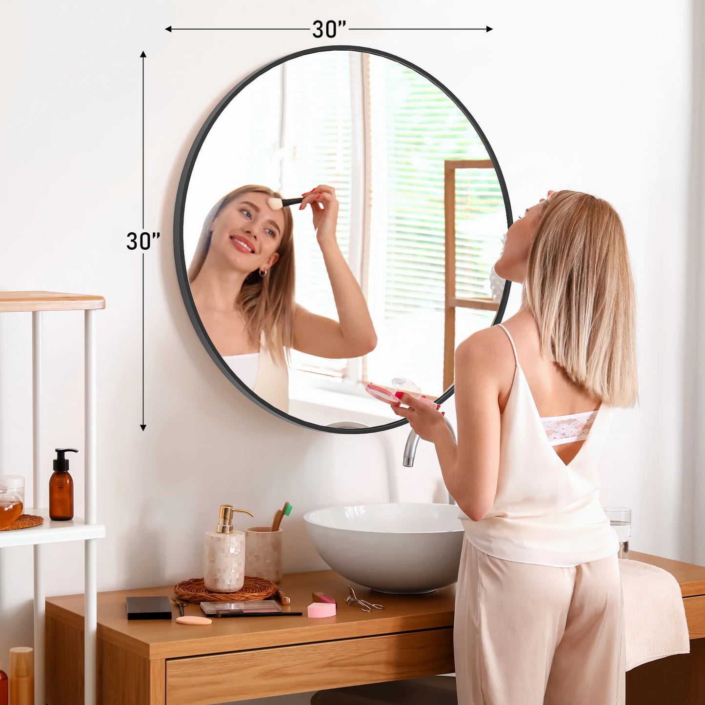 JHK Large Gold Round Vanity Framed Mirror