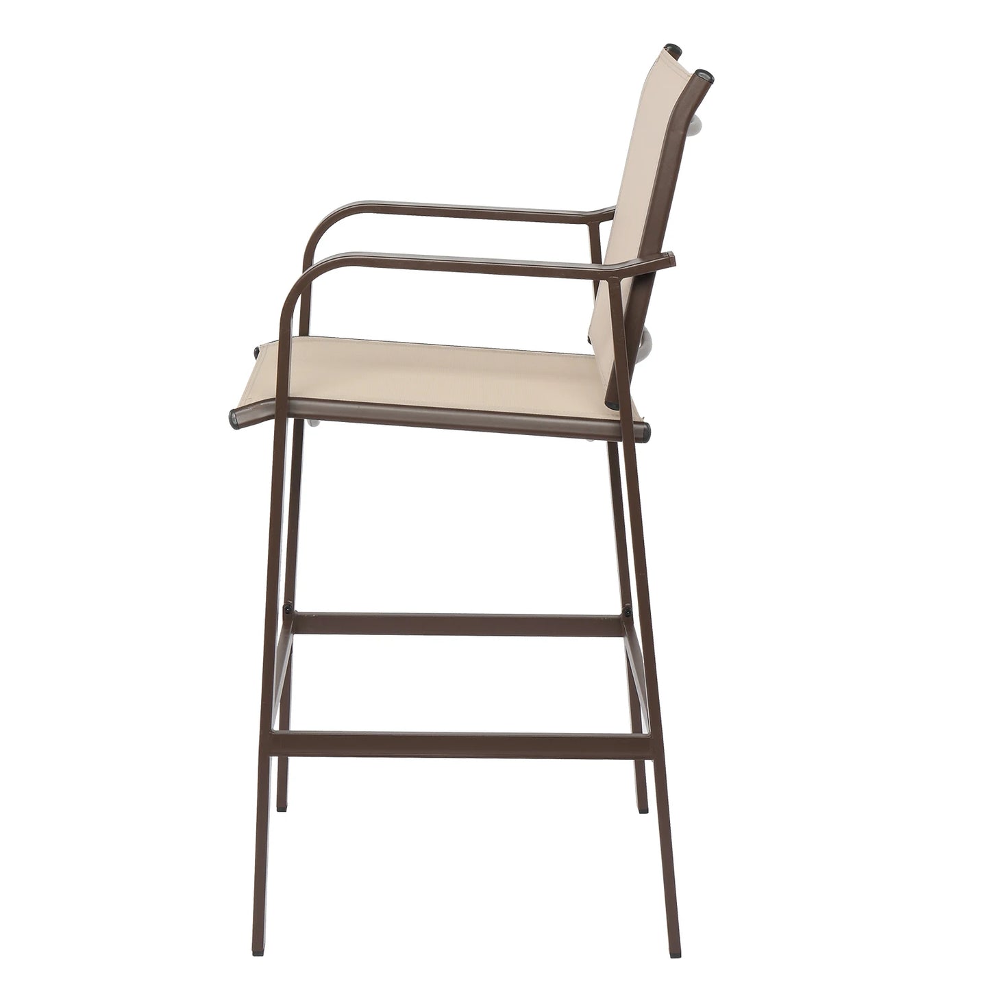 Wrought Iron Brown Frame Beige Cloth Surface Garden Bar Chair