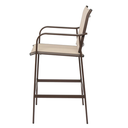 Wrought Iron Brown Frame Beige Cloth Surface Garden Bar Chair