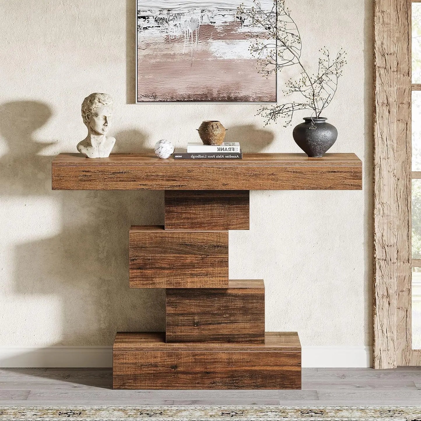 Farmhouse Console Table, Narrow Wood Sofa Table Behind Couch, Industrial Entryway Accent Table for Living Room