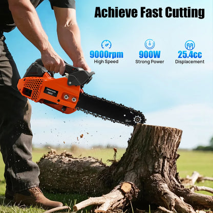 Top Handle Chainsaw 25.4CC Gasoline Chainsaw 2-Stroke Engine Chainsaw Woodworking Tools for Professional Logging Wood Cutting