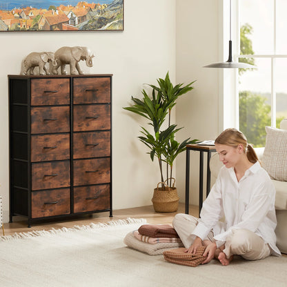 JHK Bedside Table For Bedroom With 10 Fabric Drawers Wardrobe Steel Frame Closet