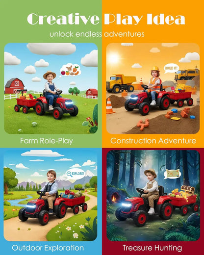 Toddlers Ride on Tractor with Detachable Garden Cart, 12V Electric Kids’ Vehicle Toys with Trailer, Up to 2.5 Mph Remote Control