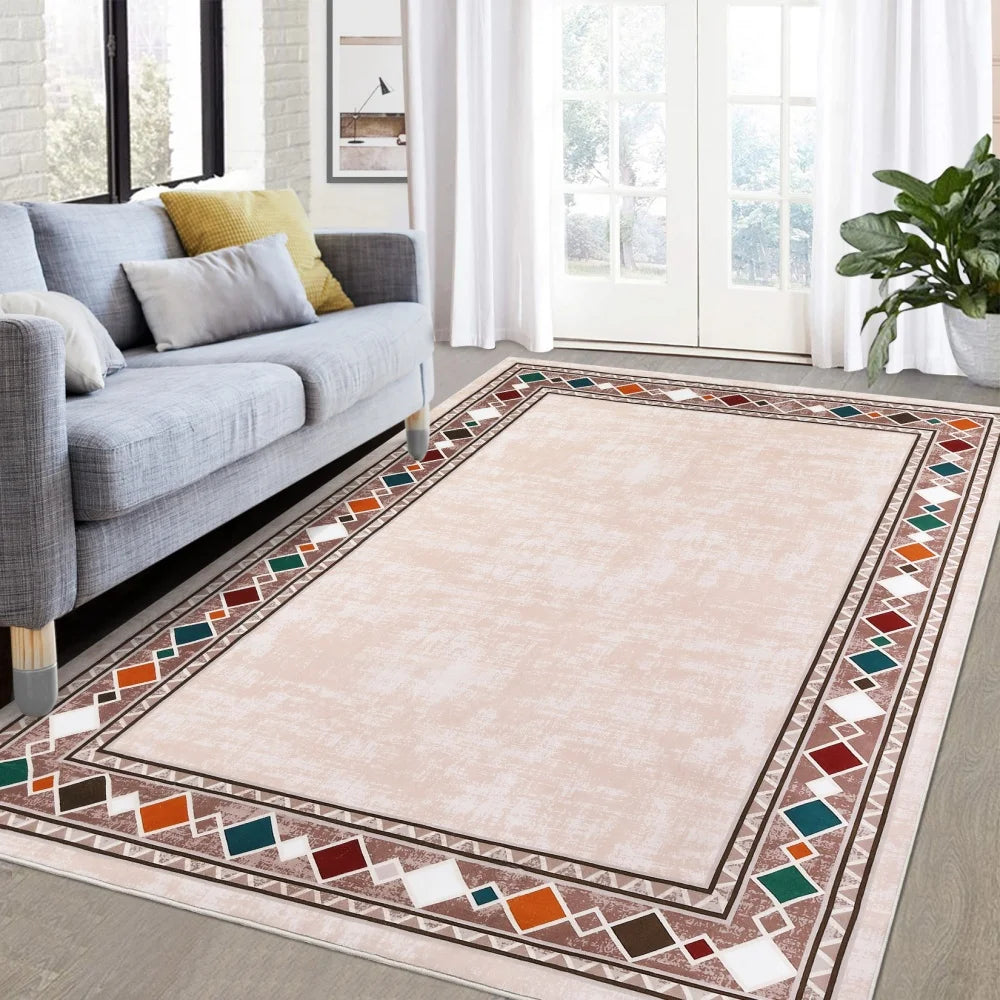 Border Solid Large Rug 9x12ft Rug Washable Area Rug for Living Room Dining Room Rug Bedroom Carpet Area Rugs for Farmhouse