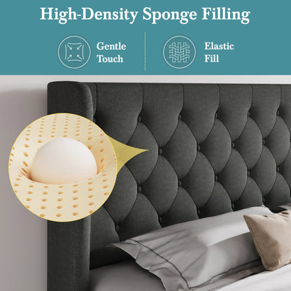 Classic Bed Frame with Button Tufted Wingback Headboard Platform Bed