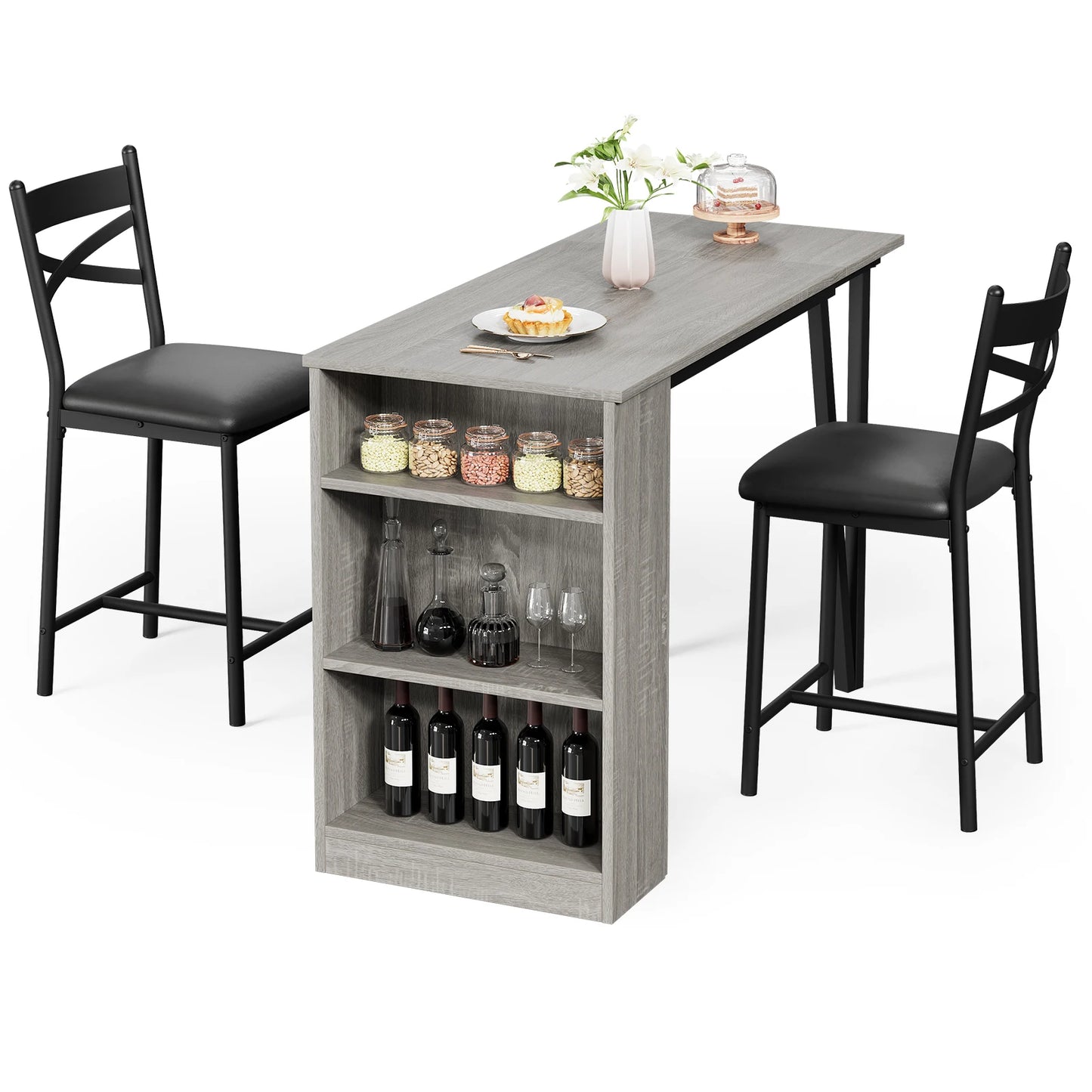 Kitchen Bar Table and Chairs for 2, 3-Piece Kitchen Table Set, Expandable Counter Height Bar Table Set