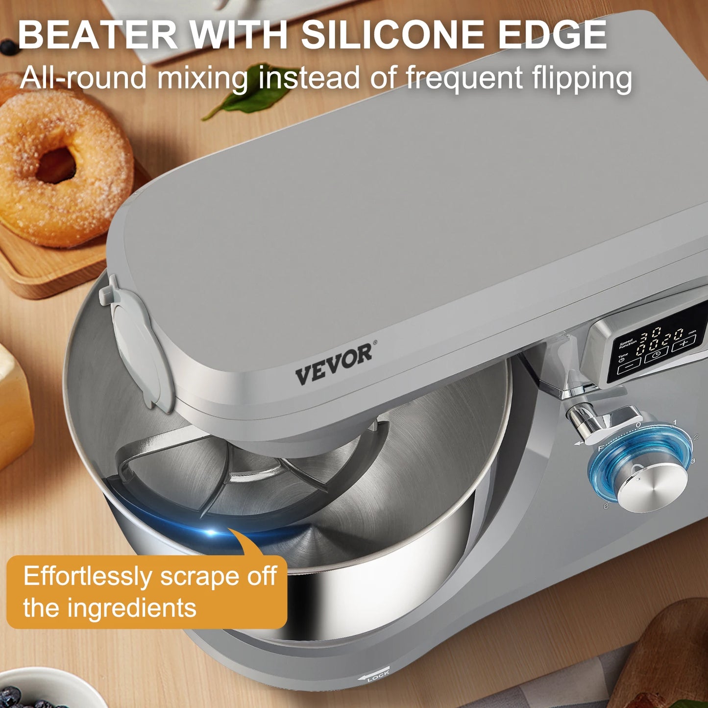 5 IN 1 Stand Mixer Multifunctional Electric Mixer with 6 Speeds LCD Screen Timing 7.4 Qt Stainless Bowl Dough Hook