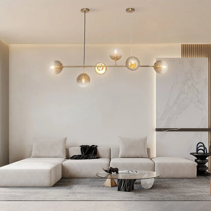 6-Light Modern Gold Linear Globe Ceiling Light Pendant Lamp Sputnik Chandelier