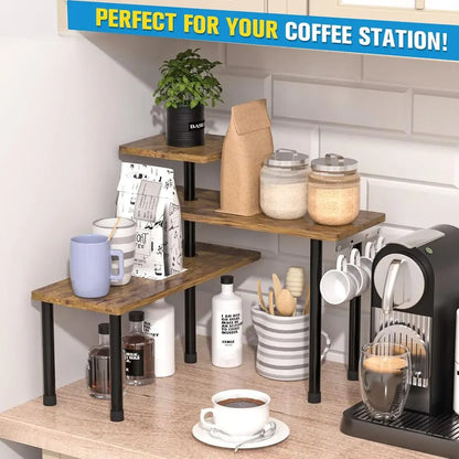Countertop Organizer Organization, 3 Tier Moveable Corner Shelf Organizer for Kitchen, Bathroom, Spice Rack, Coffee Area,