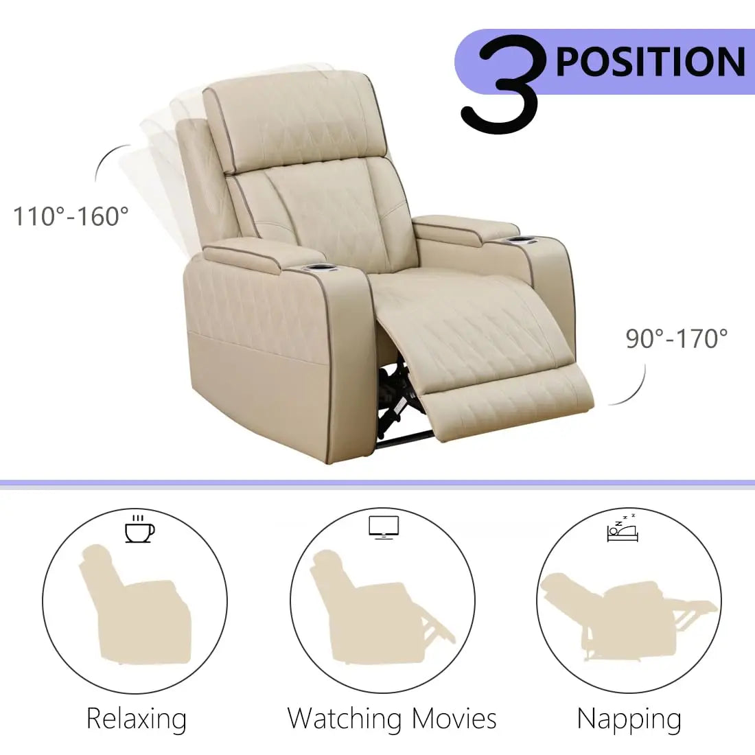 Leather Power Recliner Chair with LED, Luxury Reclining Chair Sofa, Living Room Furniture Sets, Premium Breathing, Customized