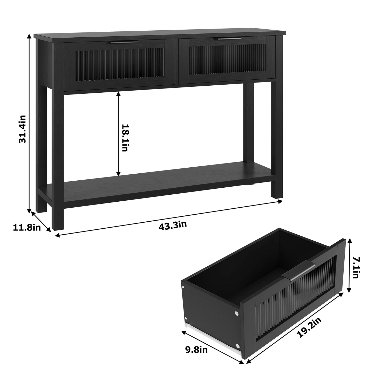 Console Table for Entryway – 2-Drawer Table with Glass Fronts and 2-Tier Storage for Living Room and Foyer