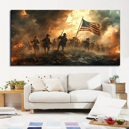 1.5 inch thick pine solid wood frame, American Revolutionary War theme, canvas art poster, suitable for wall decoration